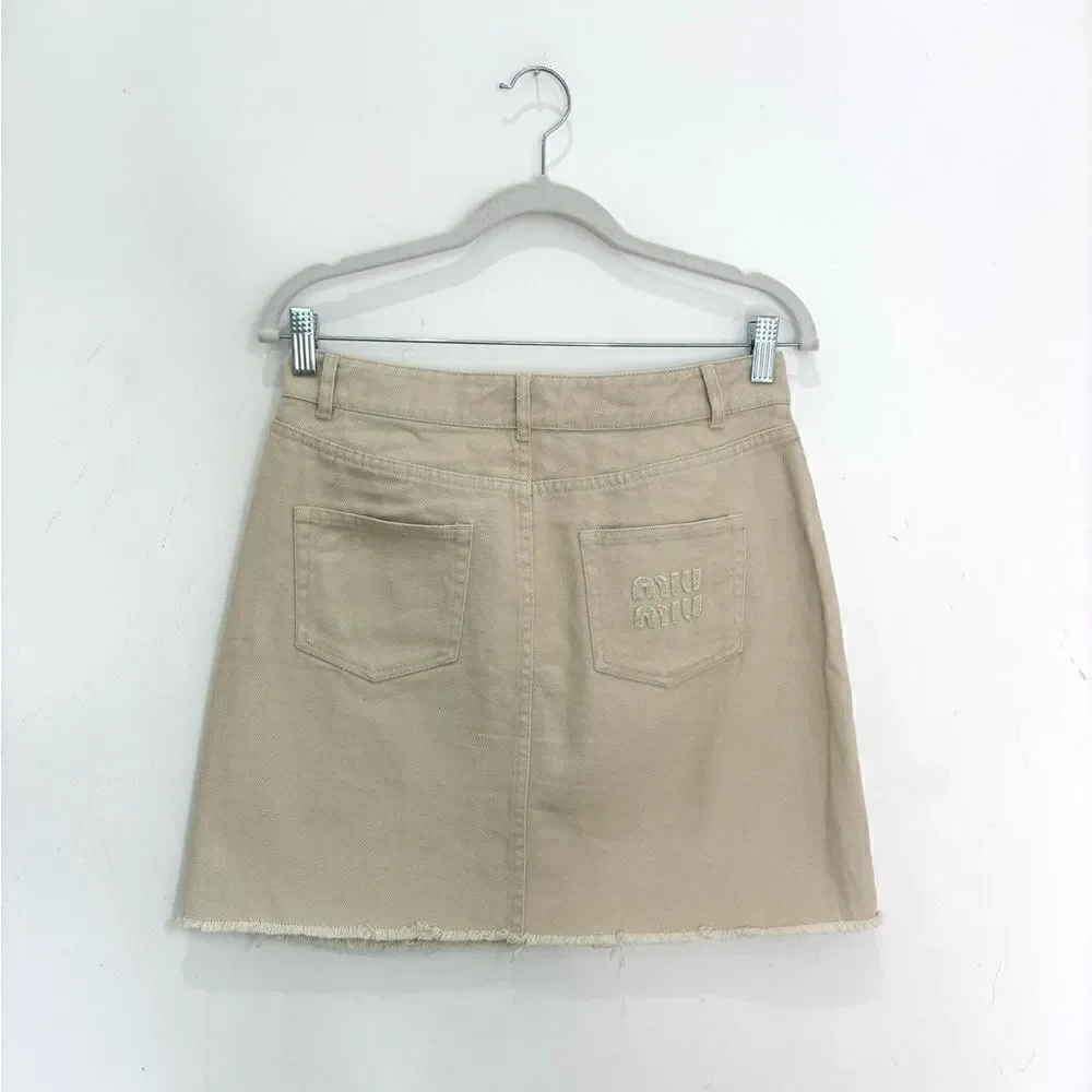 Miu Miu Denim Logo Embroidered Mini Skirt